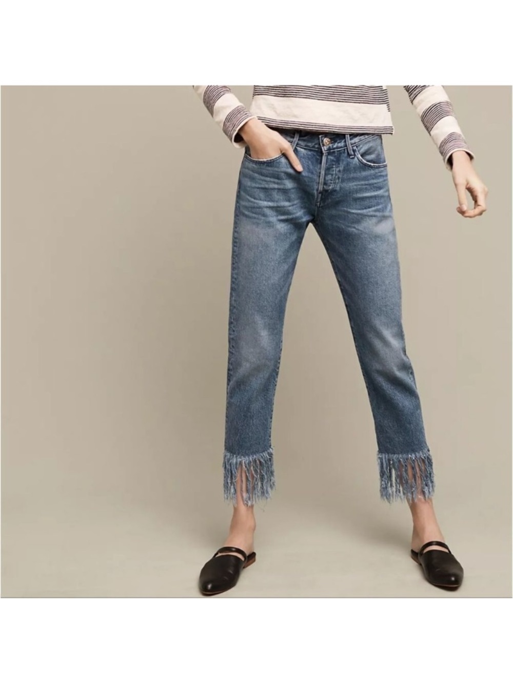 Anthropologie 3x1 NYC WM3 High-Rise Straight Cropped Fringe Jeans 26